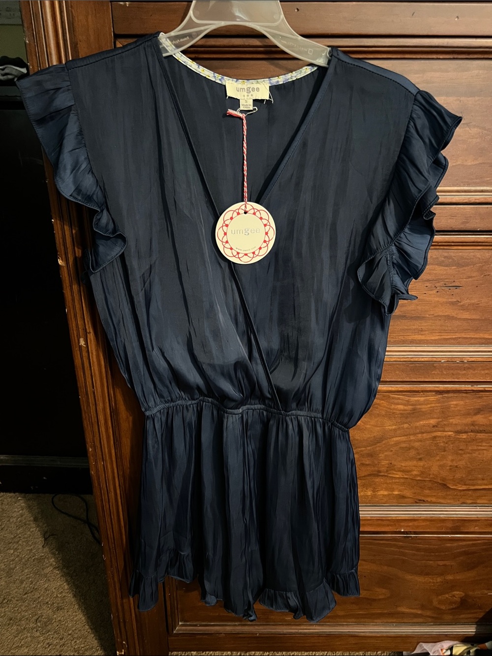 Umgee Navy Ruffle Sleeve Romper - Picture 4 of 5